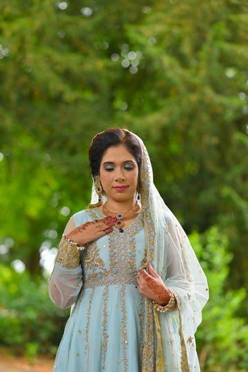 Mystique Ice Blue Kalidaar Formal Peshwas Dress | RJ’S PRET