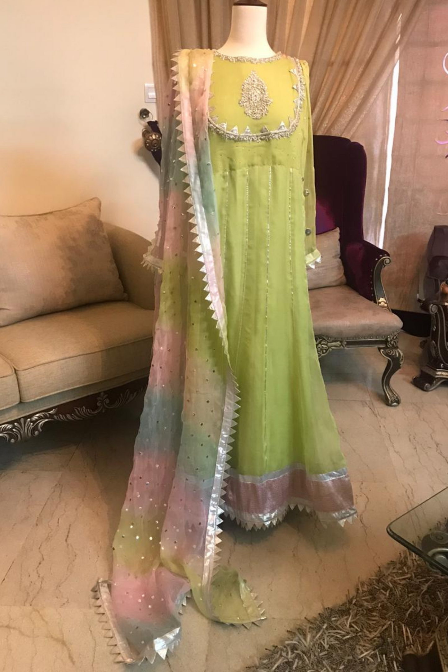 LIME GREEN KALIDAAR FROCK | RJ’S PRET