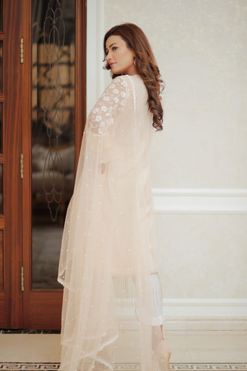 Peach Danglers Embroidered Shirt | RANG | RJ’S PRET
