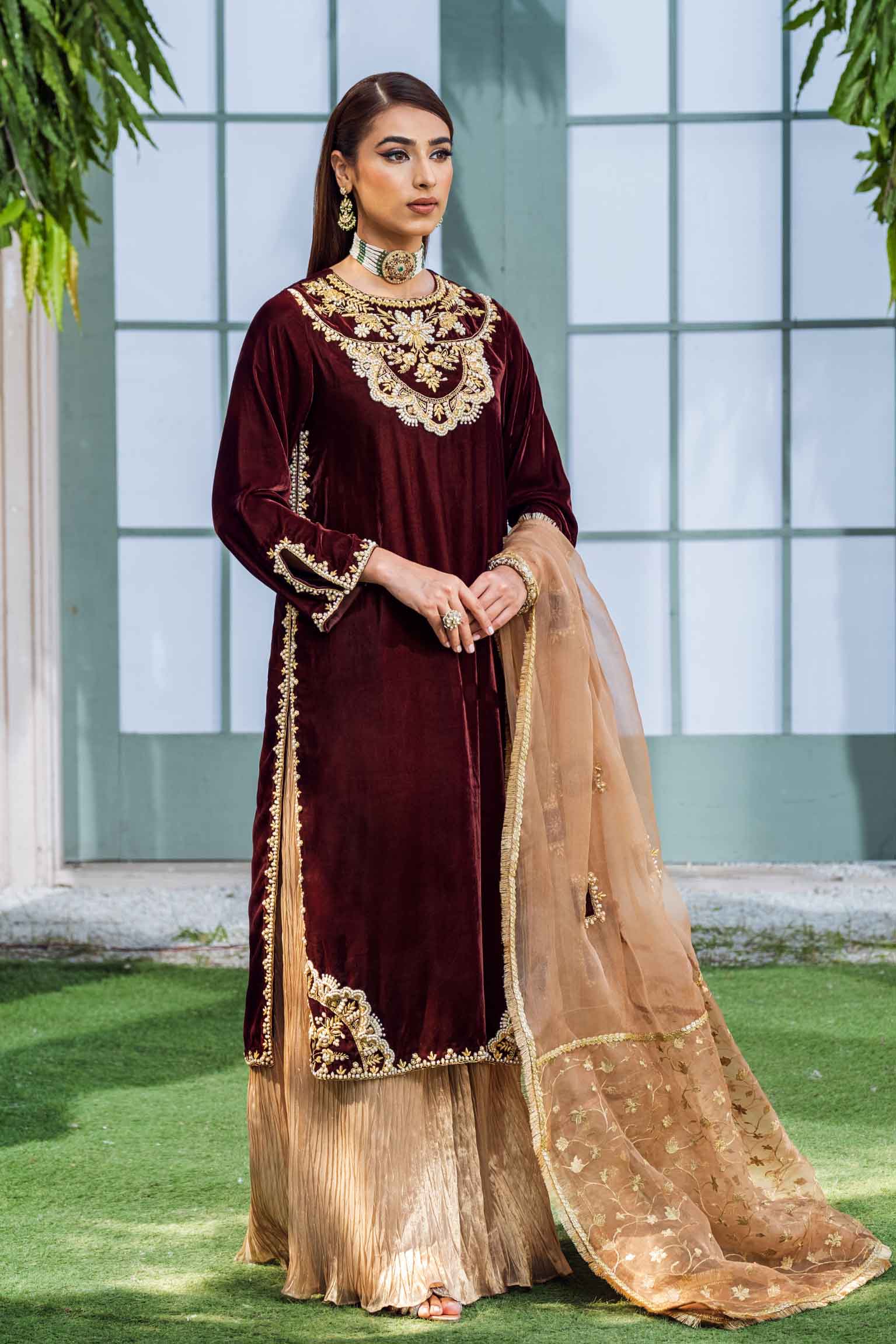 Warm Brown Pakistani Wedding Dress RJ's Pret - Main Image