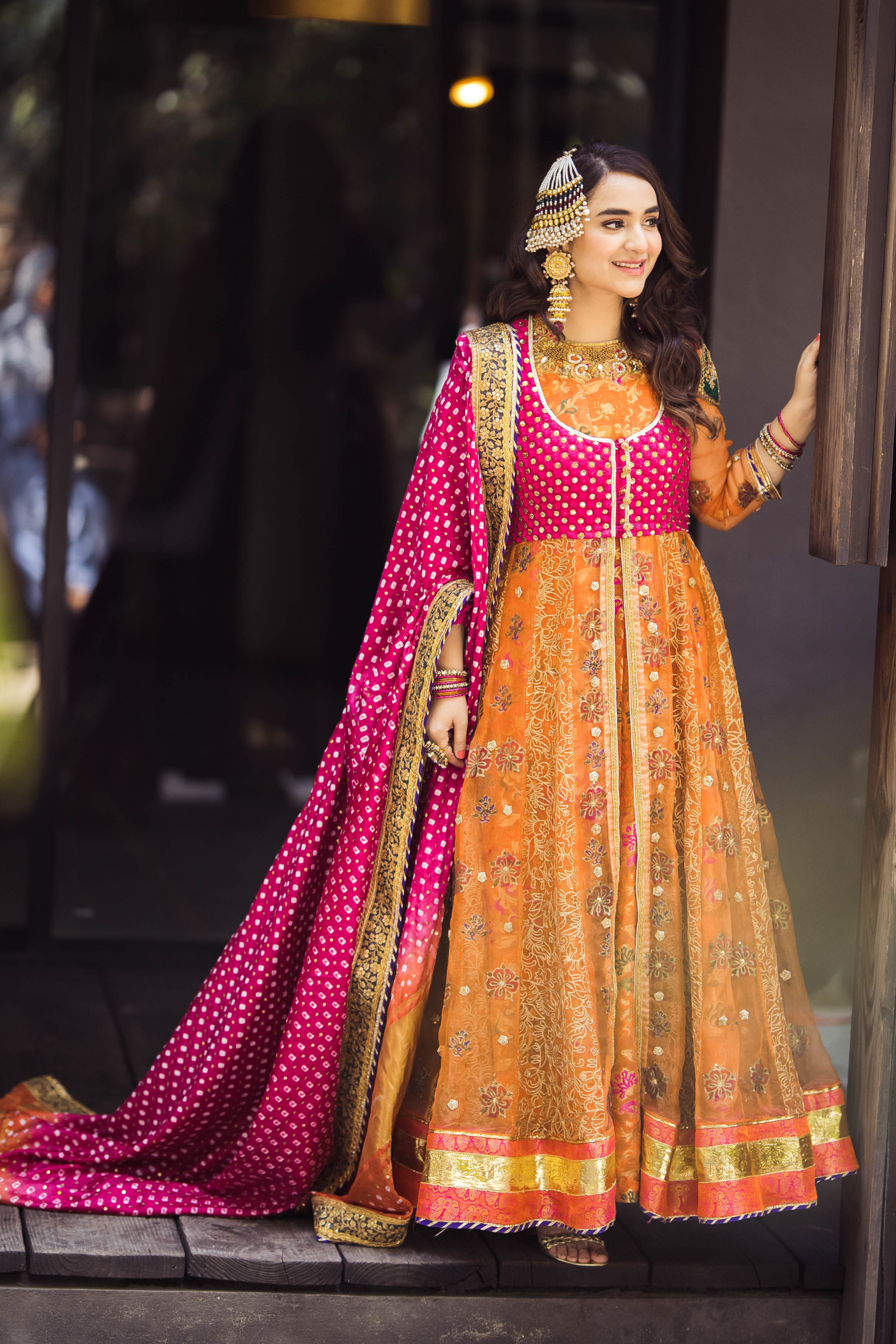 Orange and pink mehndi dress best sale