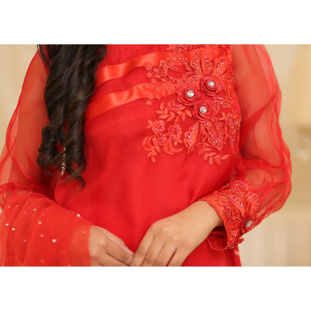 Valentine Red Organza Shirt | Rj’s Pret