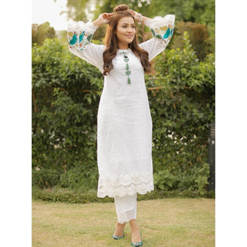 Chicken Embroidered Suit with Laces & Tassels | Go Green | Rang