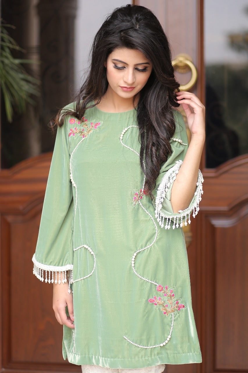 Mint Green Velvet Shirt | Rj’s Pret