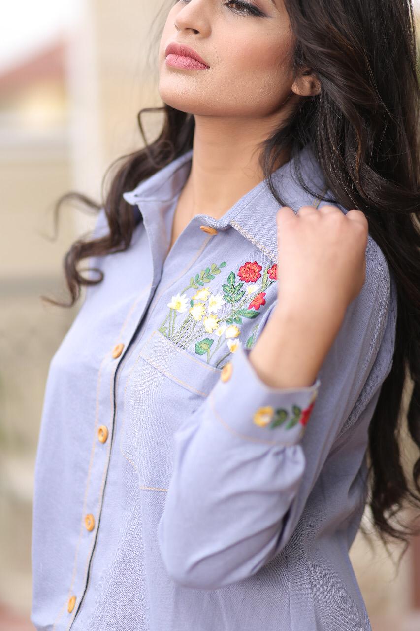 Blue Denim Embroidered Shirt | Rj’s Pret