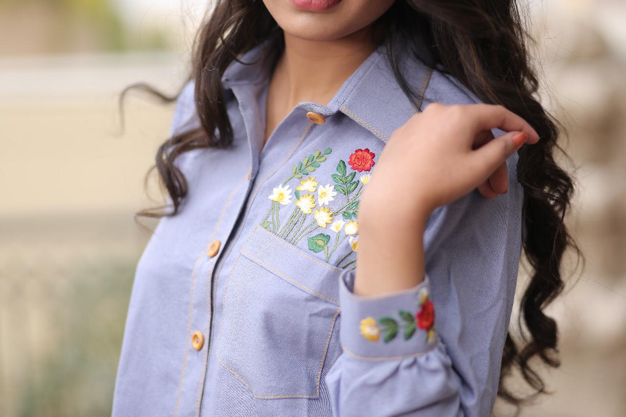 Blue Denim Embroidered Shirt | Rj’s Pret