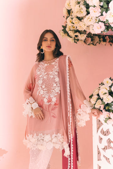 Pink Rose Inaaya Embroidered Khaddi Net Dress | RJ’S PRET