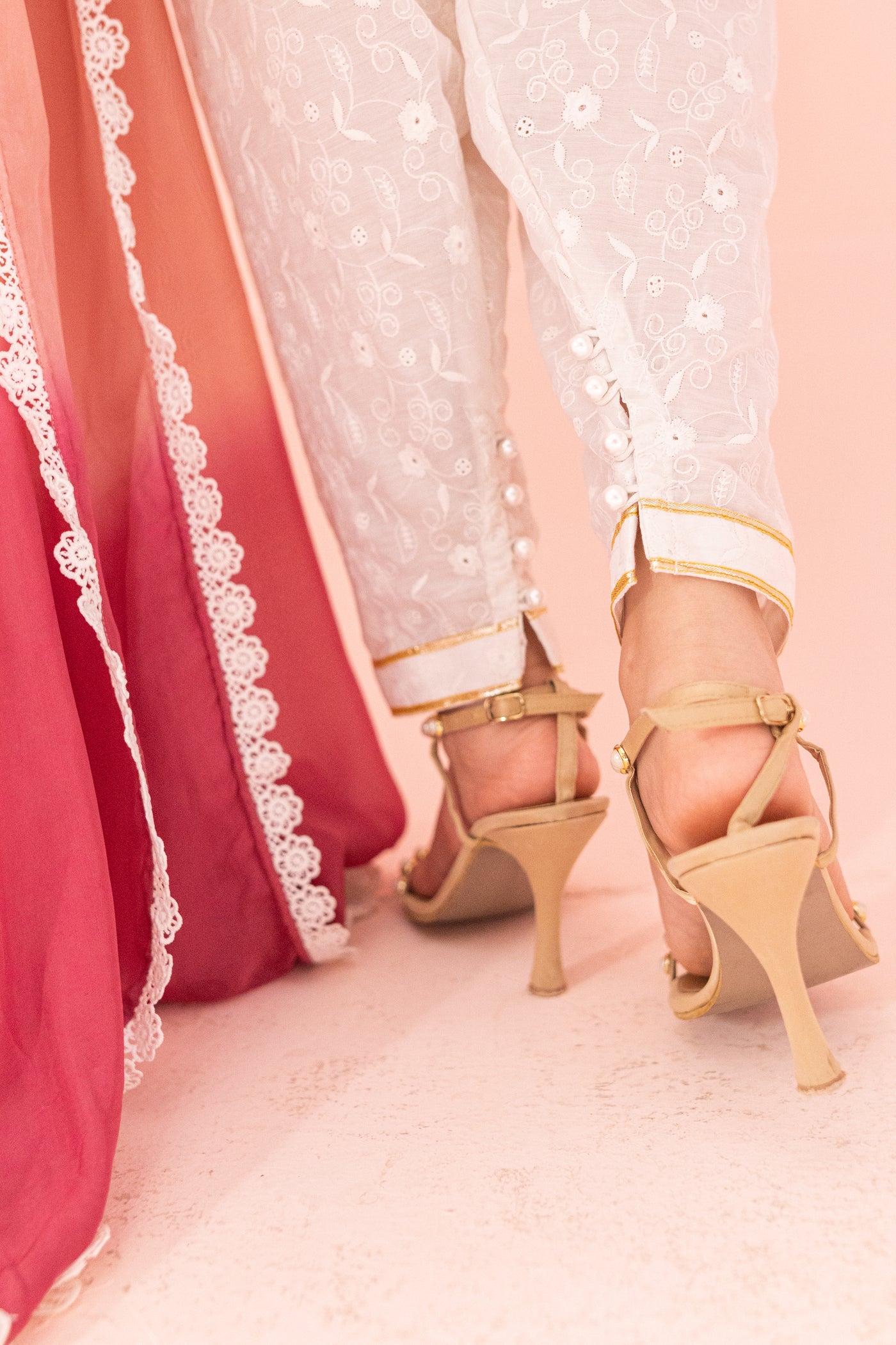 Pink Rose Inaaya Embroidered Khaddi Net Dress | RJ’S PRET