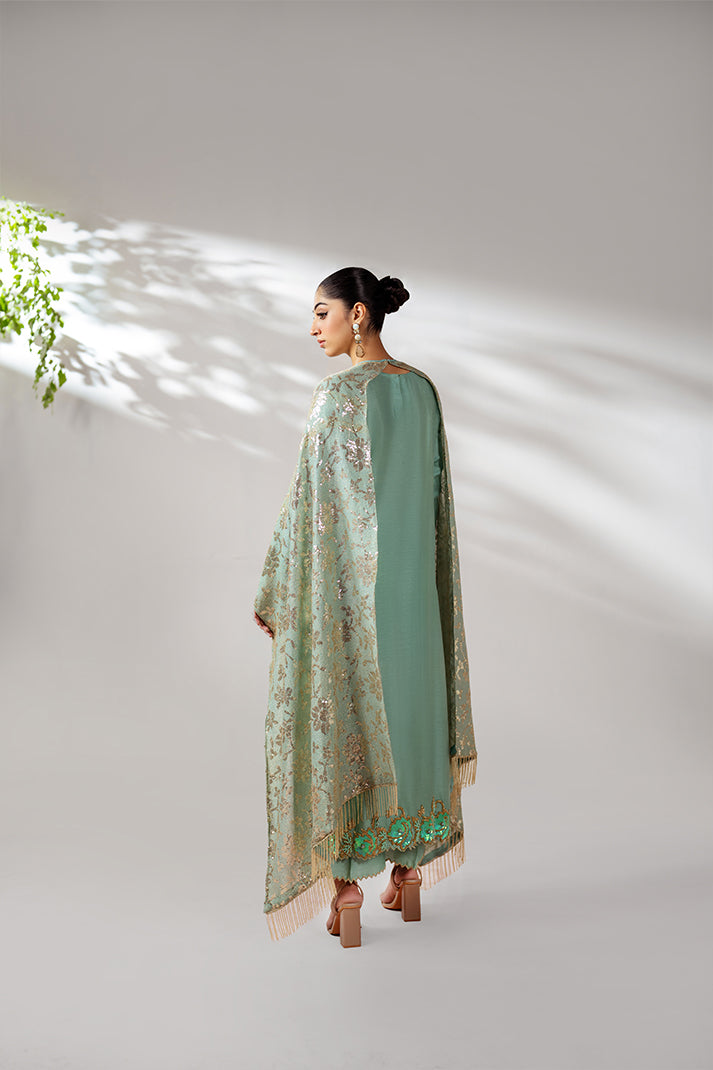 Persian Green Laila Silk Suit with Floral Sequin Work Persian Green Laila Silk Suit with Floral Sequin Work