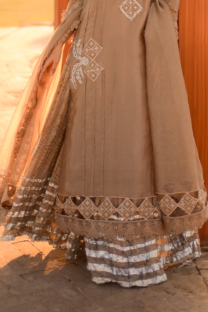 TAUPE CRUSHED SILK SHARARA | FESTAL| RJ’S PRET