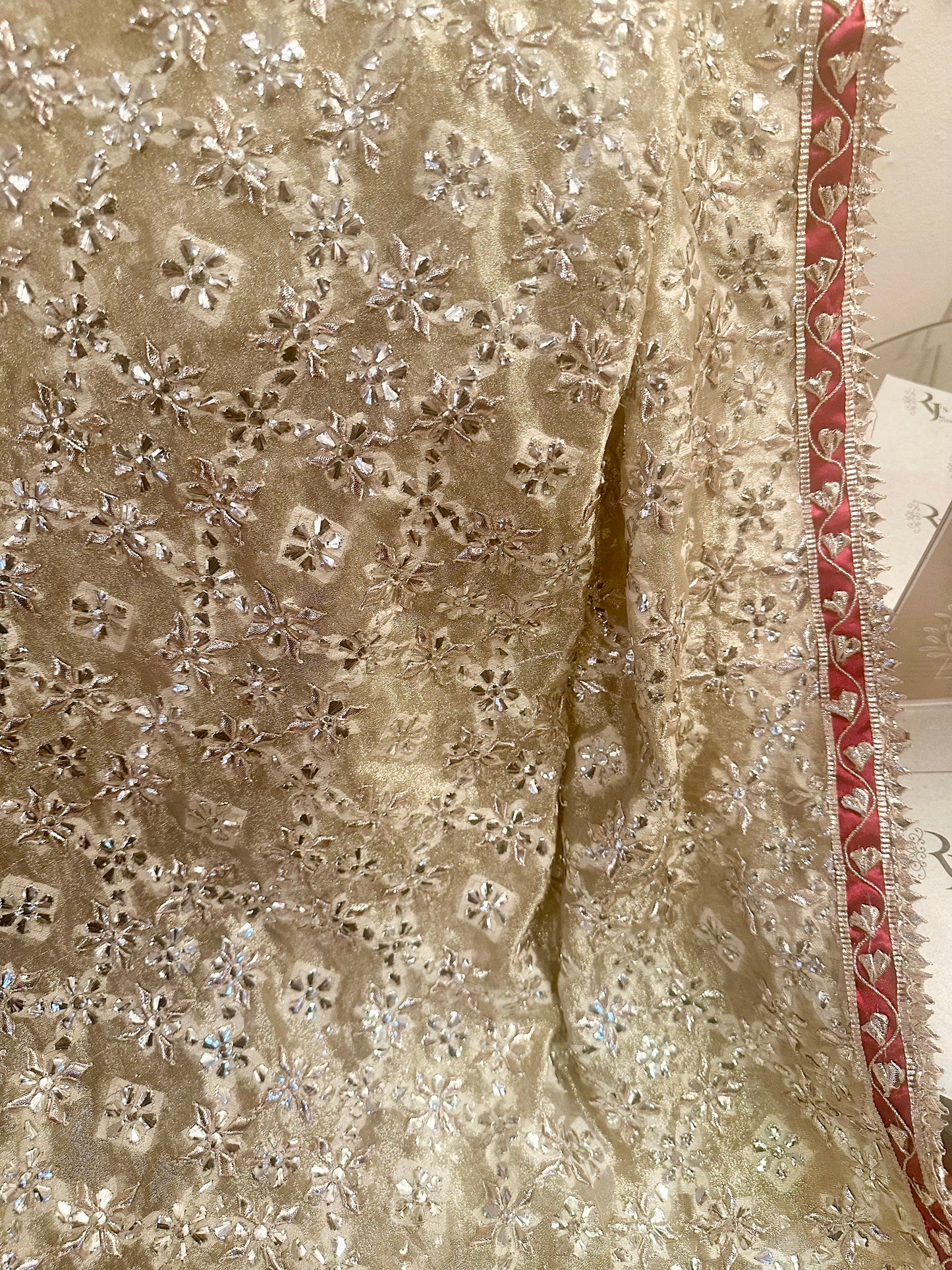 Gold Zari Chiffon Embellished Dupatta