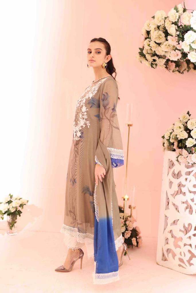 Khaddi Net Embroidered Suit with Silk Dupatta – Mist Rose Inaaya