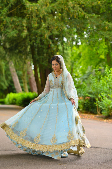 Mystique Ice Blue Kalidaar Formal Peshwas Dress | RJ’S PRET