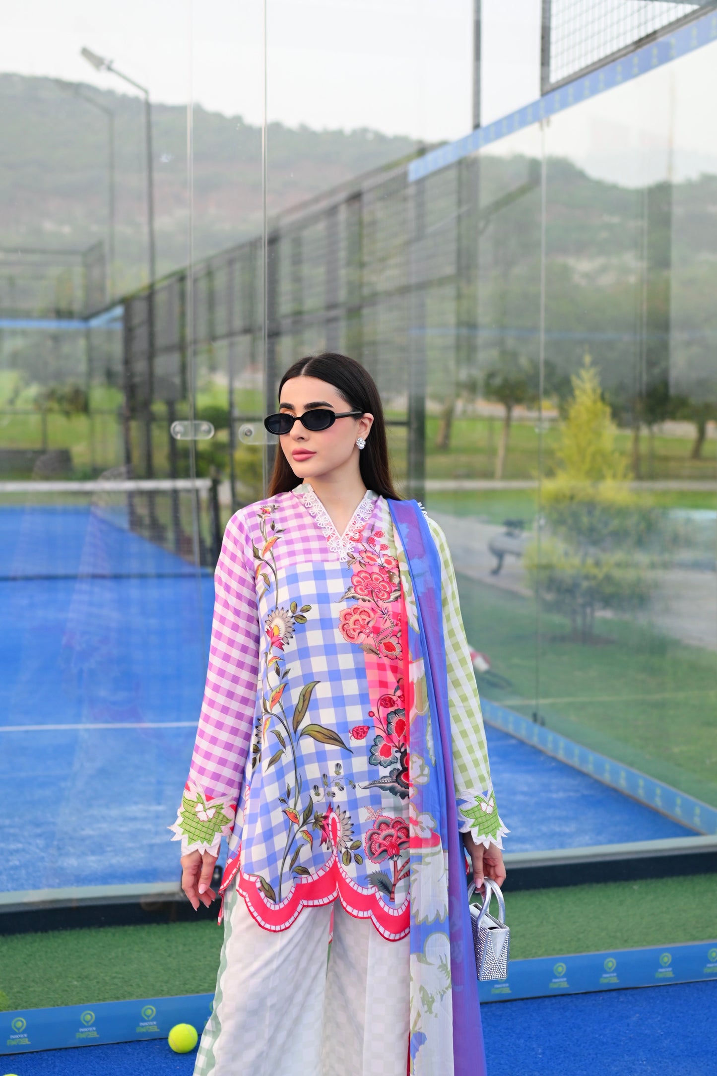 Check Me Out pastel gingham and floral printed cotton silk 3 piece with culotte trousers, Vignette 3 by RJ's Pret (look 1)