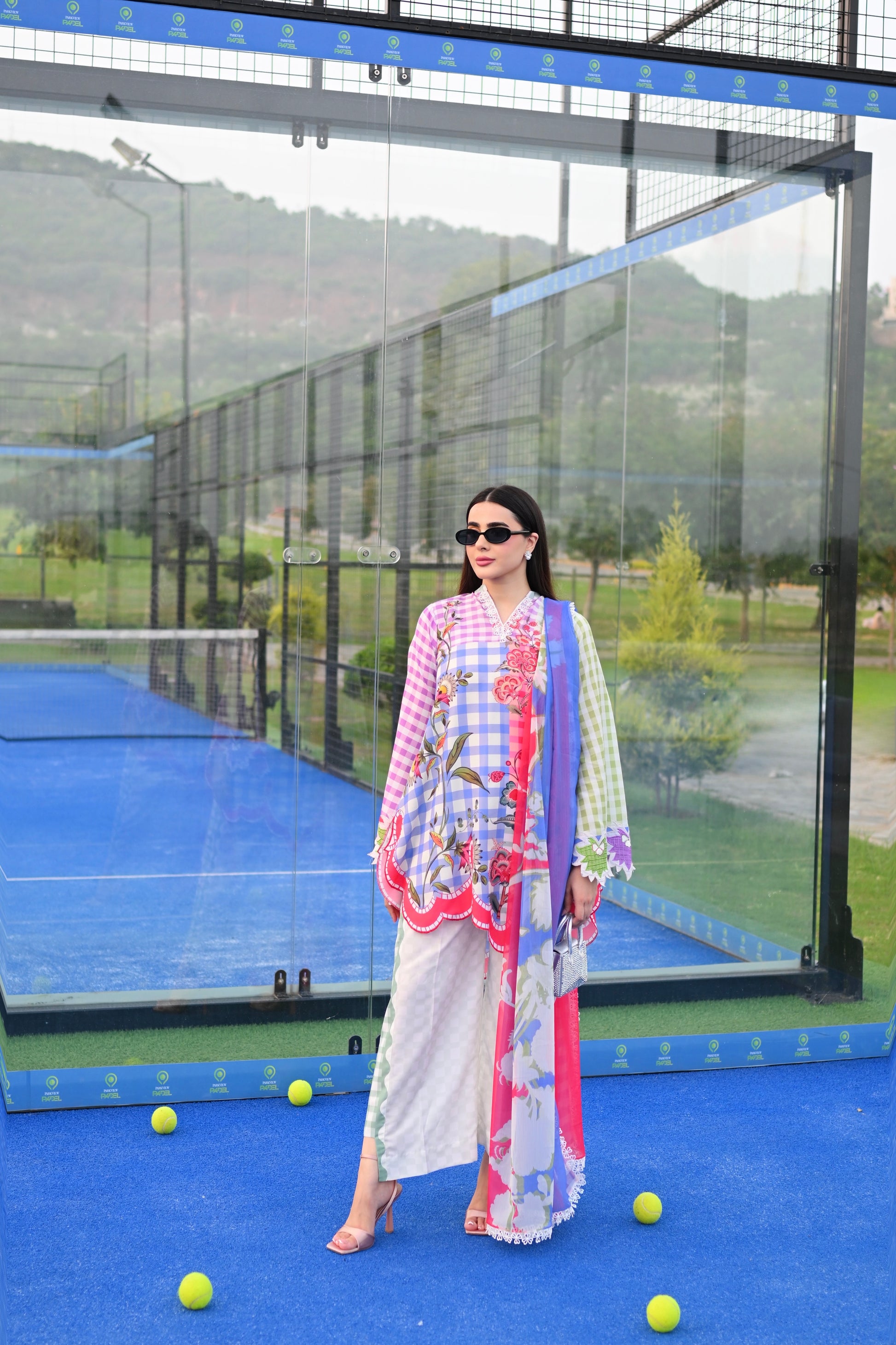Check Me Out pastel gingham and floral printed cotton silk 3 piece with culotte trousers, Vignette 3 by RJ's Pret (look 3)