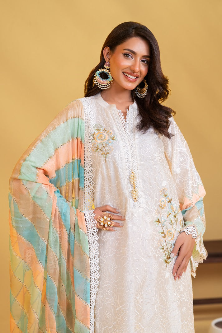 Cloud Dancer Nooreh  Luxury 3 Piece Embroidered Dress