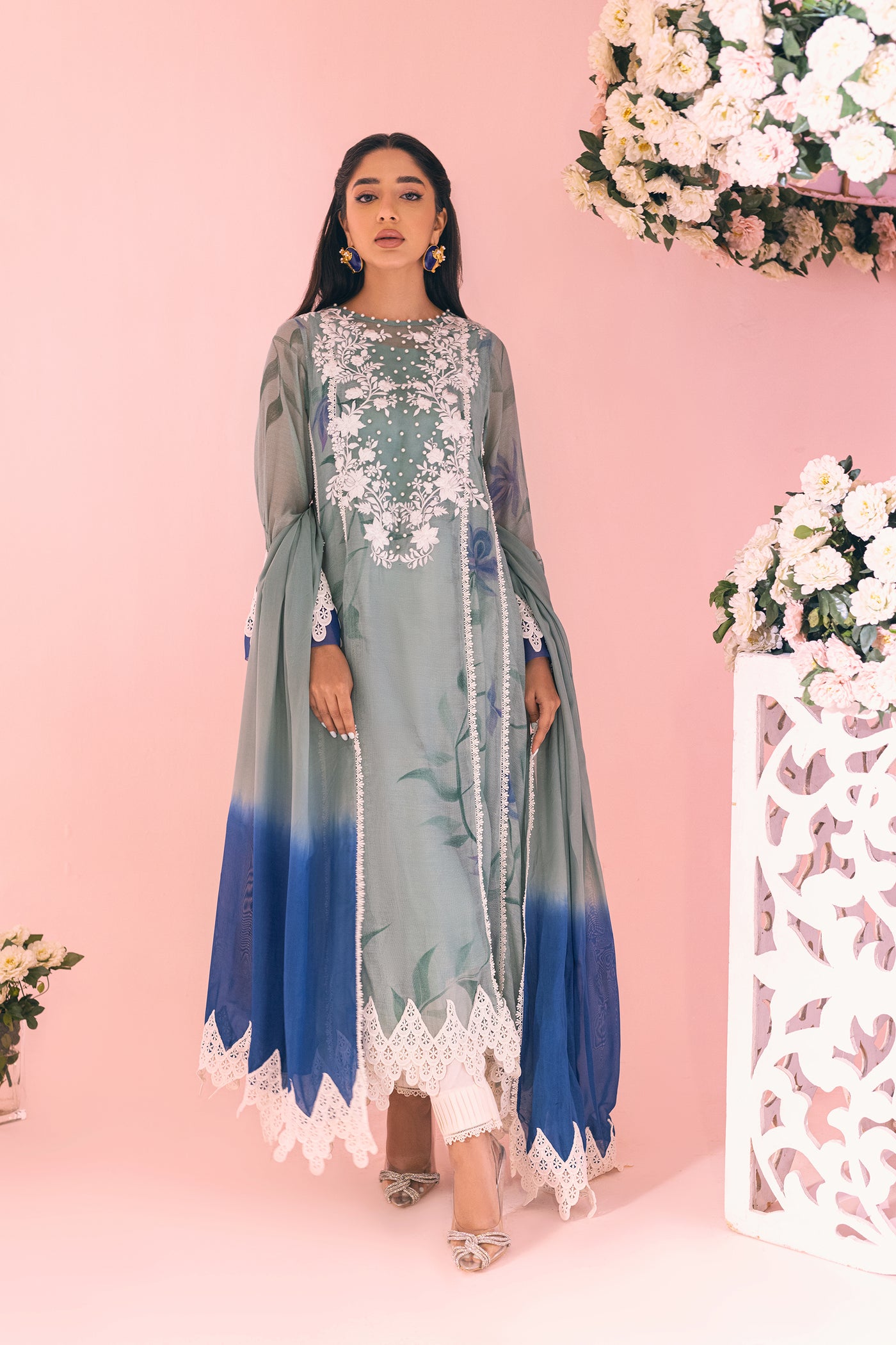 Mint Rose Inaaya Embroidered Khaddi Net Suit | RJ’S PRET