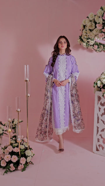 Lilac Garden Inaaya Embroidered Lawn Suit | RJ’S PRET