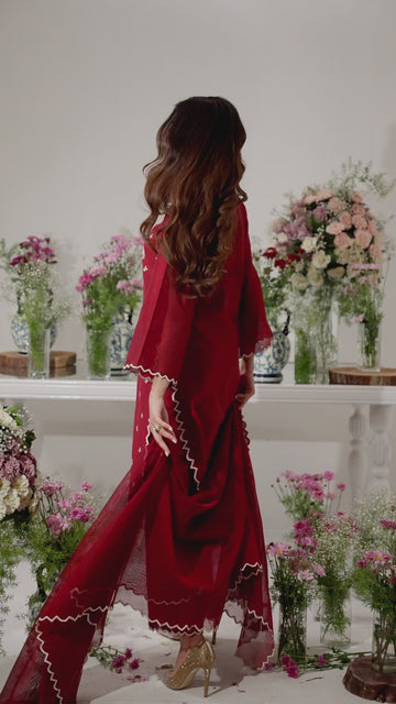 Red Dahlia Umeed Embroidered Net Kurta Set | RJS PRET