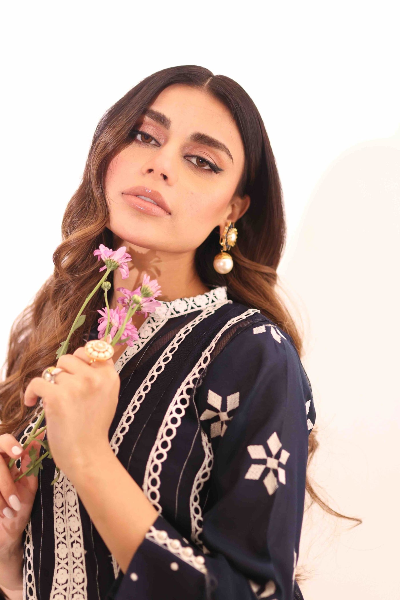 Navy Orchid Umeed Embroidered Net Kurta Set | RJS PRET