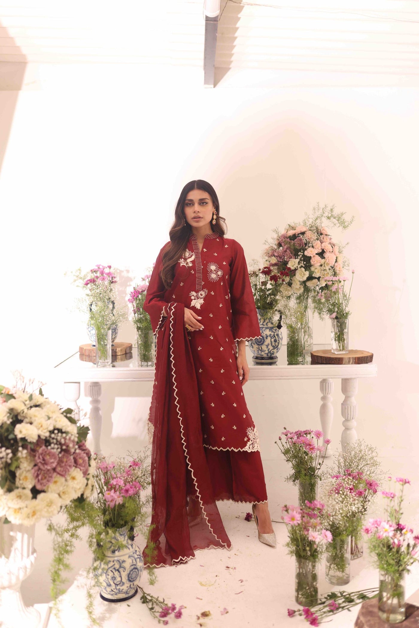 Red Dahlia Umeed Embroidered Net Kurta Set | RJS PRET