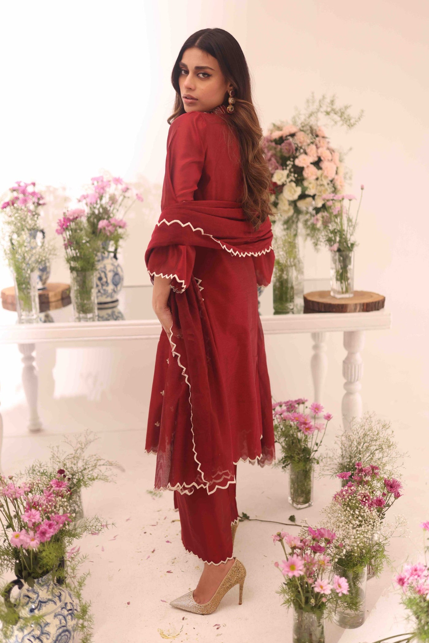 Red Dahlia Umeed Embroidered Net Kurta Set | RJS PRET