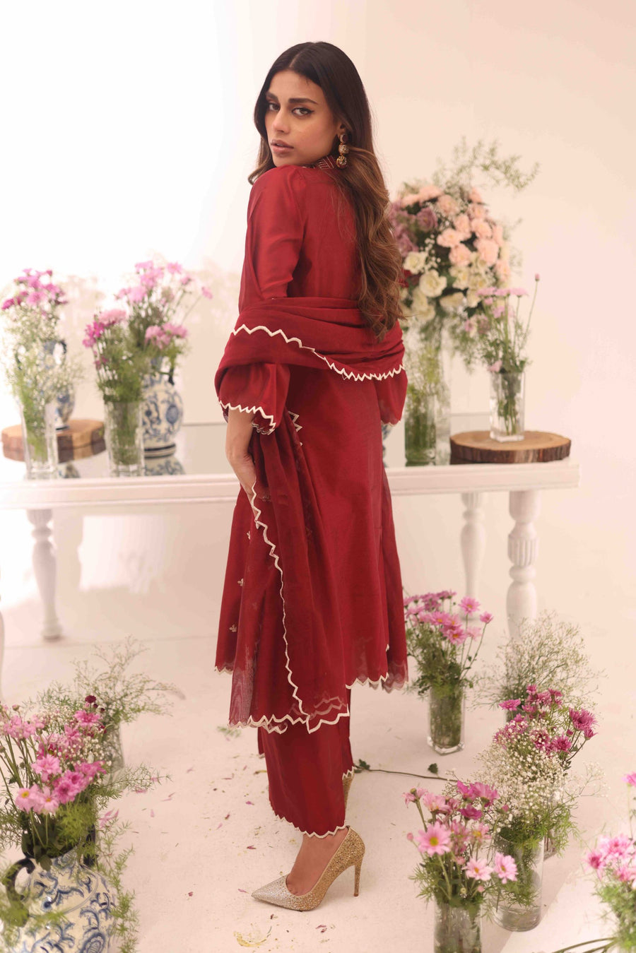 Red Dahlia Umeed Embroidered Net Kurta Set | RJS PRET