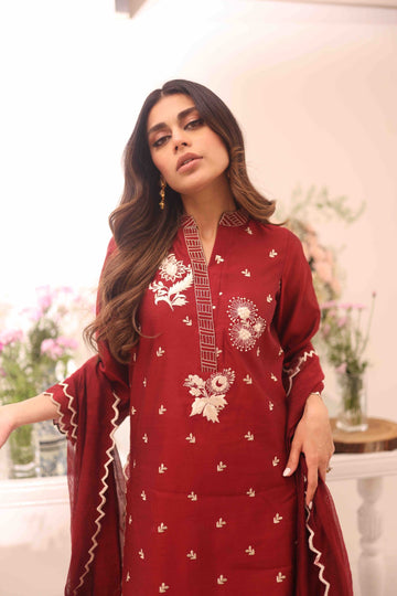 Red Dahlia Umeed Embroidered Net Kurta Set | RJS PRET
