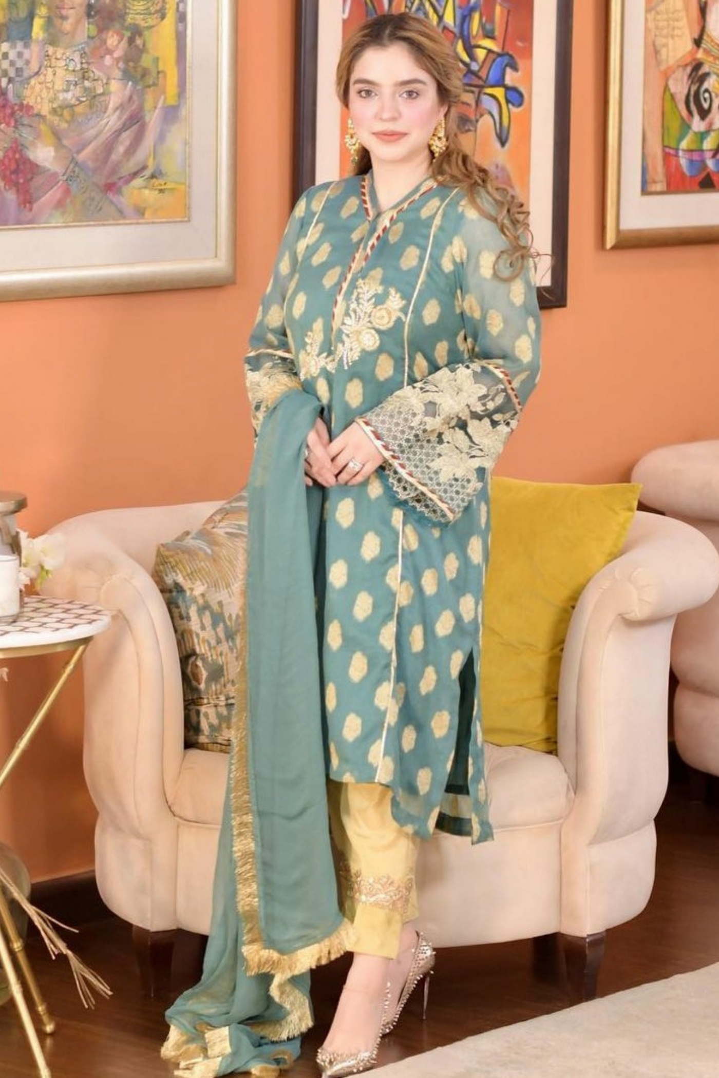 SPARKLE (PINE GREEN) | CARNIVAL | Cotton Net Jacquard Suit