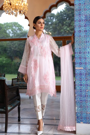 Crystal Pink Mystique Embellished Organza Dress | RJ'S PRET
