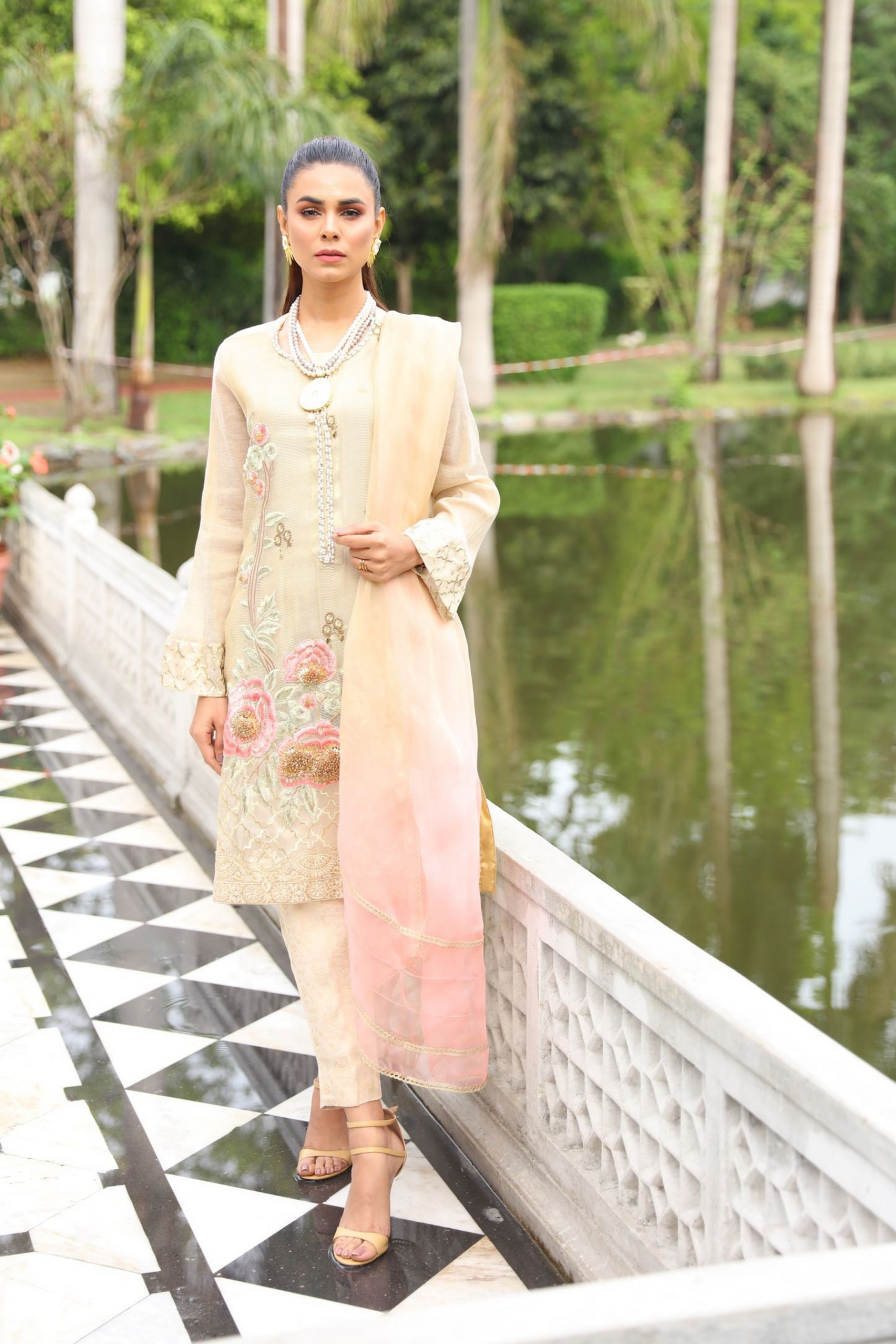 Gold Fantasy Mystique Embroidered Cotton Net Suit | RJ'S PRET