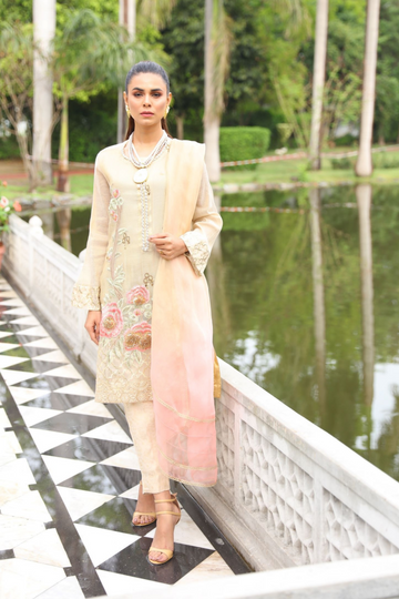 Gold Fantasy Mystique Embroidered Cotton Net Suit | RJ'S PRET