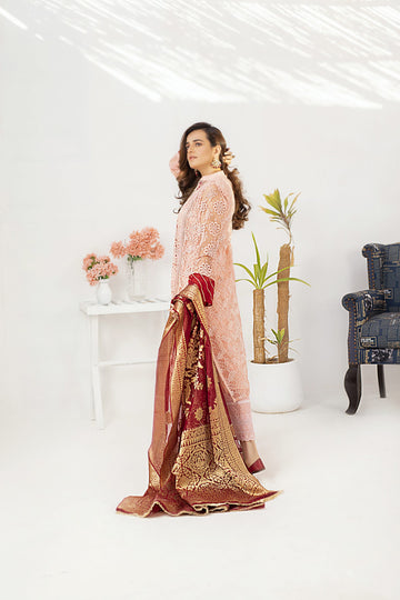 Traditional Peach Bling Embroidered Organza Suit | RJ’S PRET