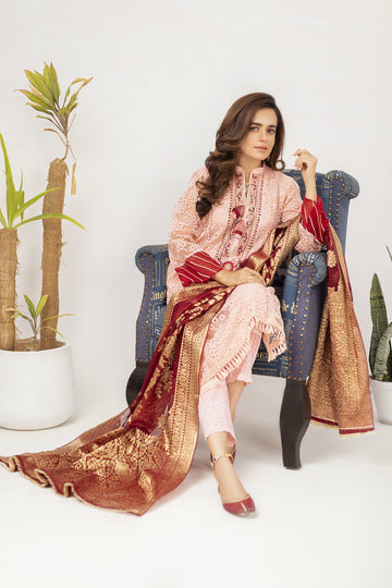 Traditional Peach Bling Embroidered Organza Suit | RJ’S PRET