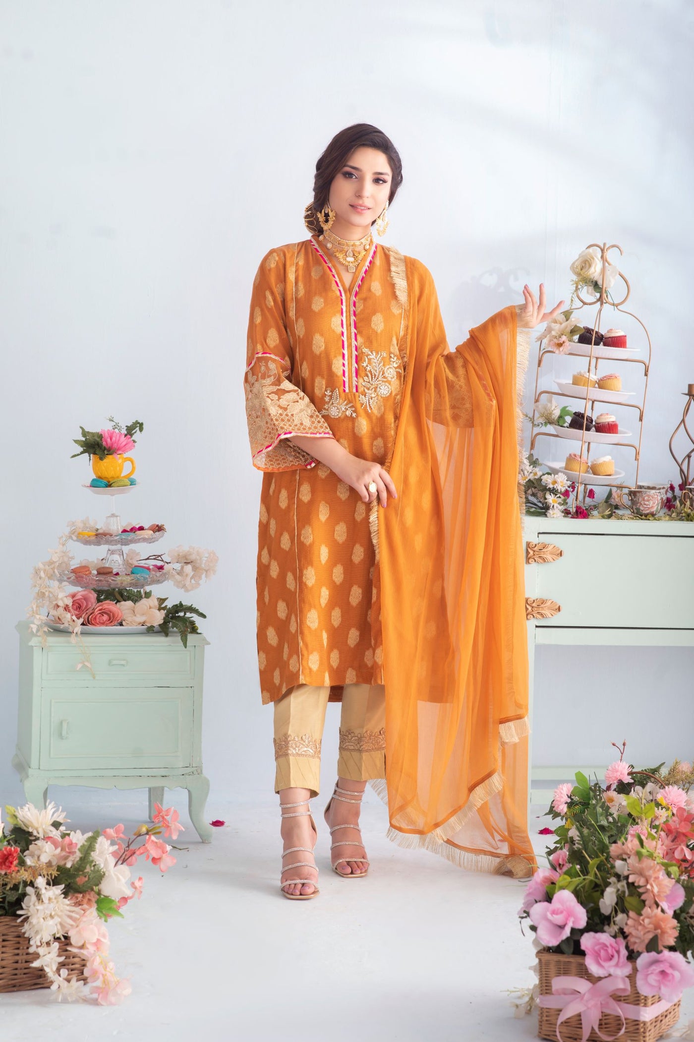 SPARKLE (HONEY GOLD) | CARNIVAL | Cotton Net Jacquard Suit | RJ’S PRET