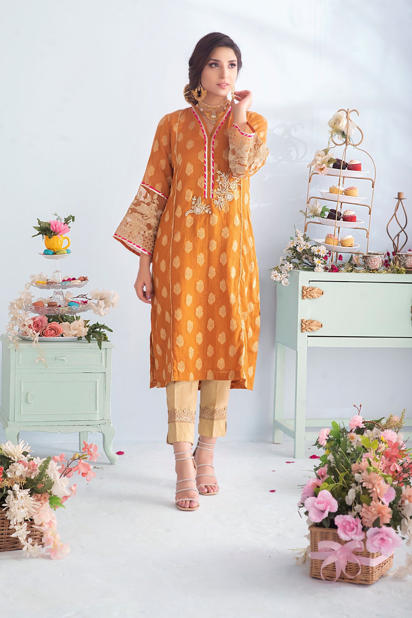 SPARKLE (HONEY GOLD) | CARNIVAL | Cotton Net Jacquard Suit | RJ’S PRET