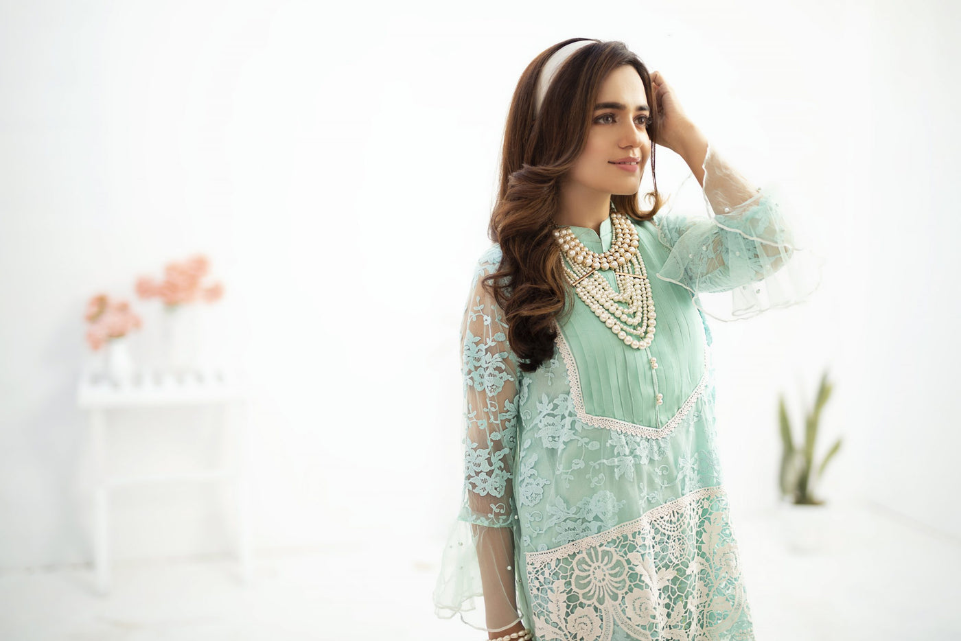 Icy Breeze Bling Embroidered Net Shirt | RJ’S PRET