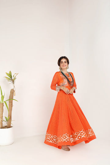 Orange Dusk Bling Kalidaar Frock Set | RJ’S PRET