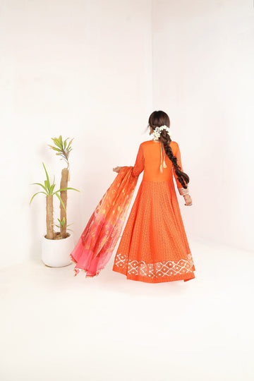 Orange Dusk Bling Kalidaar Frock Set | RJ’S PRET