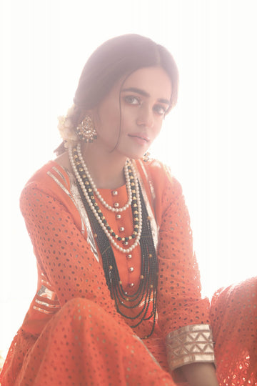 Orange Dusk Bling Kalidaar Frock Set | RJ’S PRET