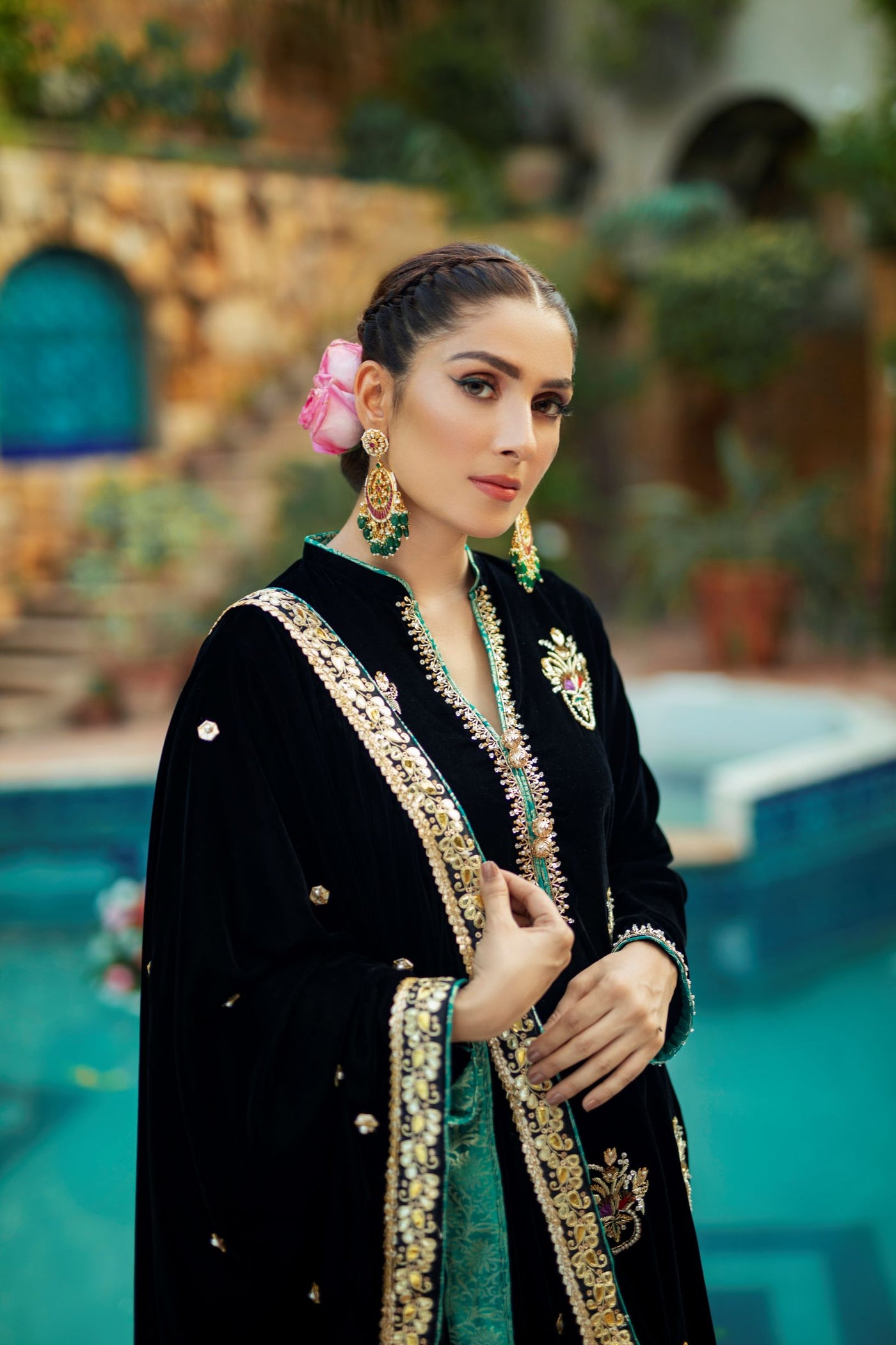 Chandni Black Shadmani Velvet Formal Dress | RJ’S PRET
