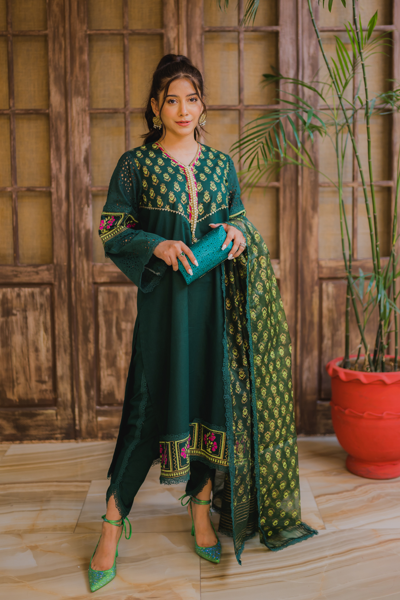 Emerald Block Kari – Block Printed Suit with Gotta & Chicken Kari
