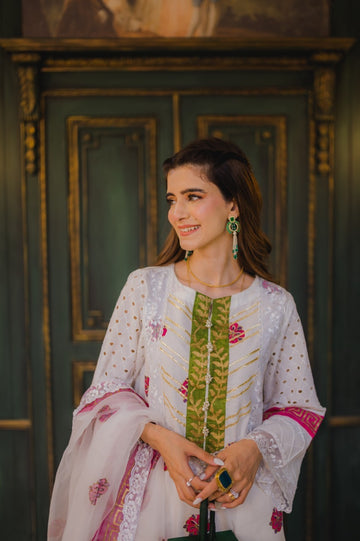 Jasmine Lace Block Kari – Luxury Block Printed Suit with Lace Work