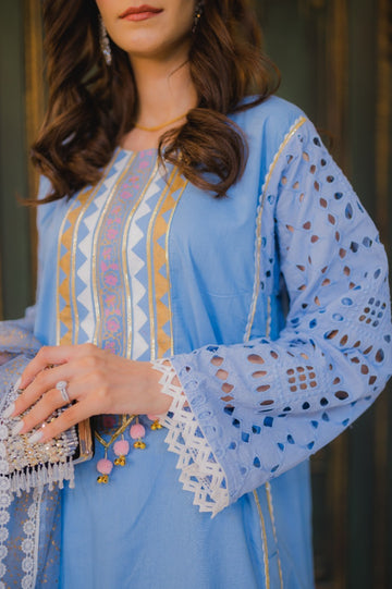 Steel Blue Block Kari – Luxury Block Printed 3 Piece Suit