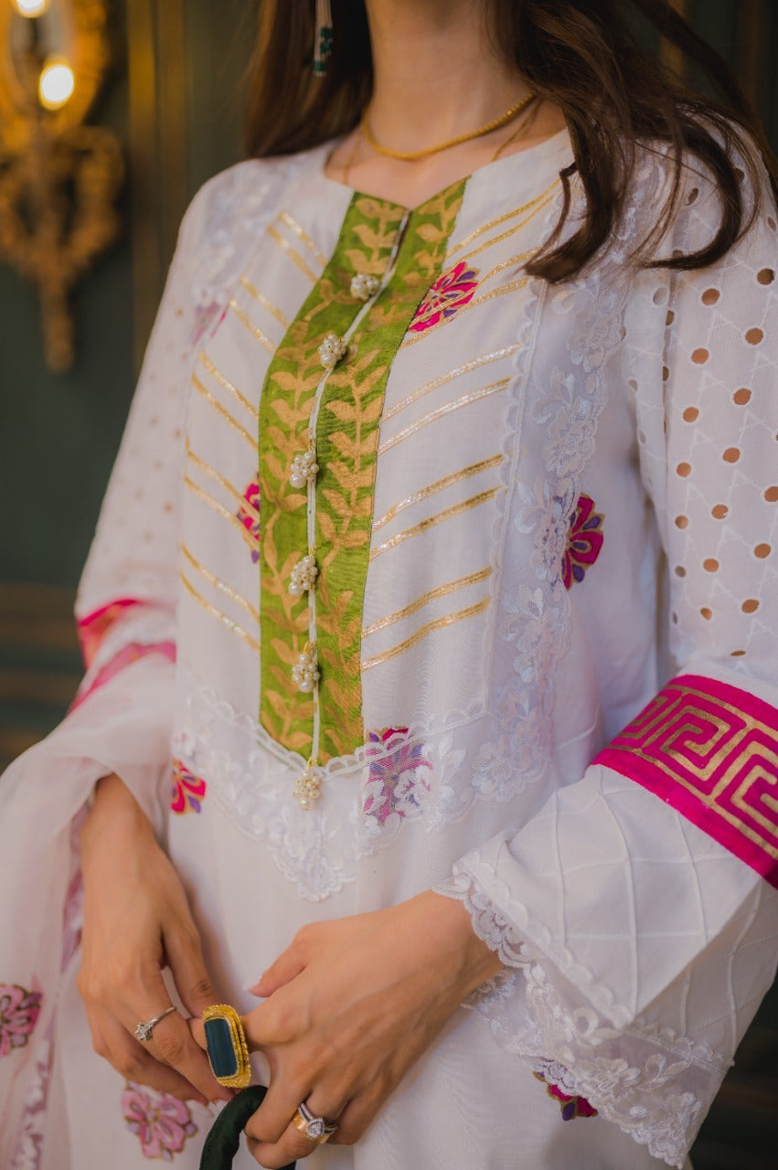 Jasmine Lace Block Kari – Luxury Block Printed Suit with Lace Work