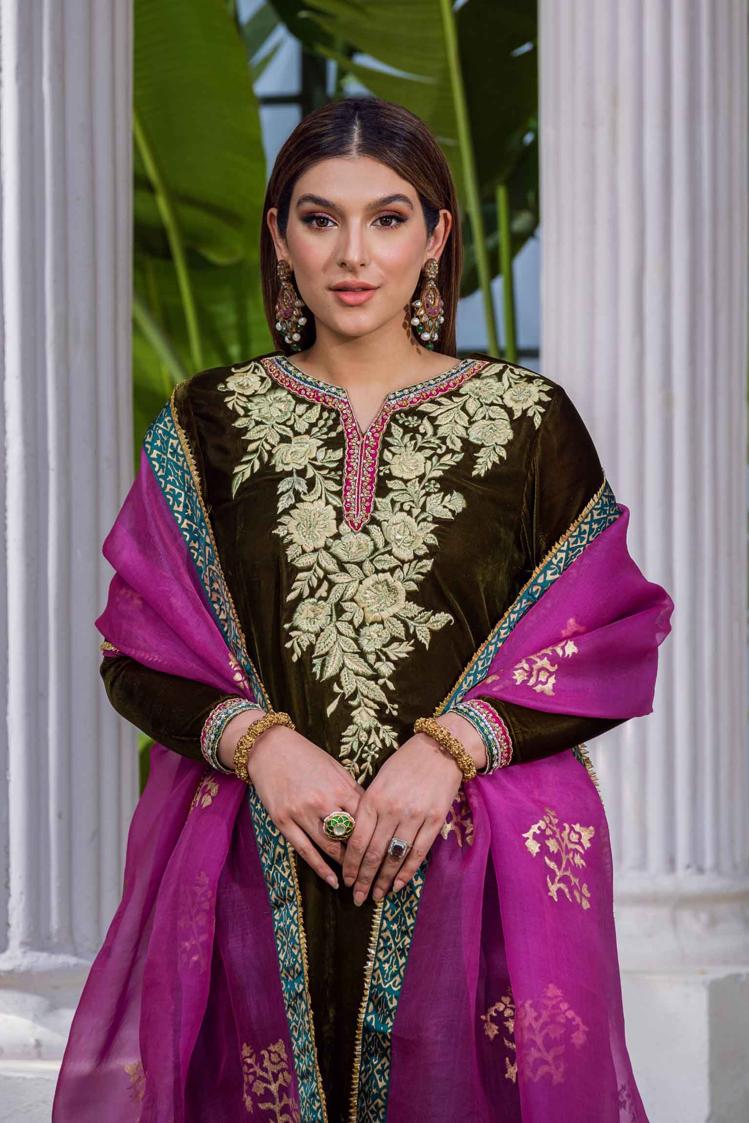 Fancy Designer Georgette With Heavy Embroidery Work Pakistani Suit Bottle  Green Color R DN 437