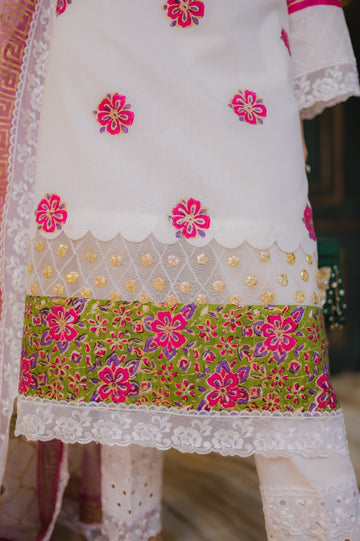 Jasmine Lace Block Kari – Luxury Block Printed Suit with Lace Work