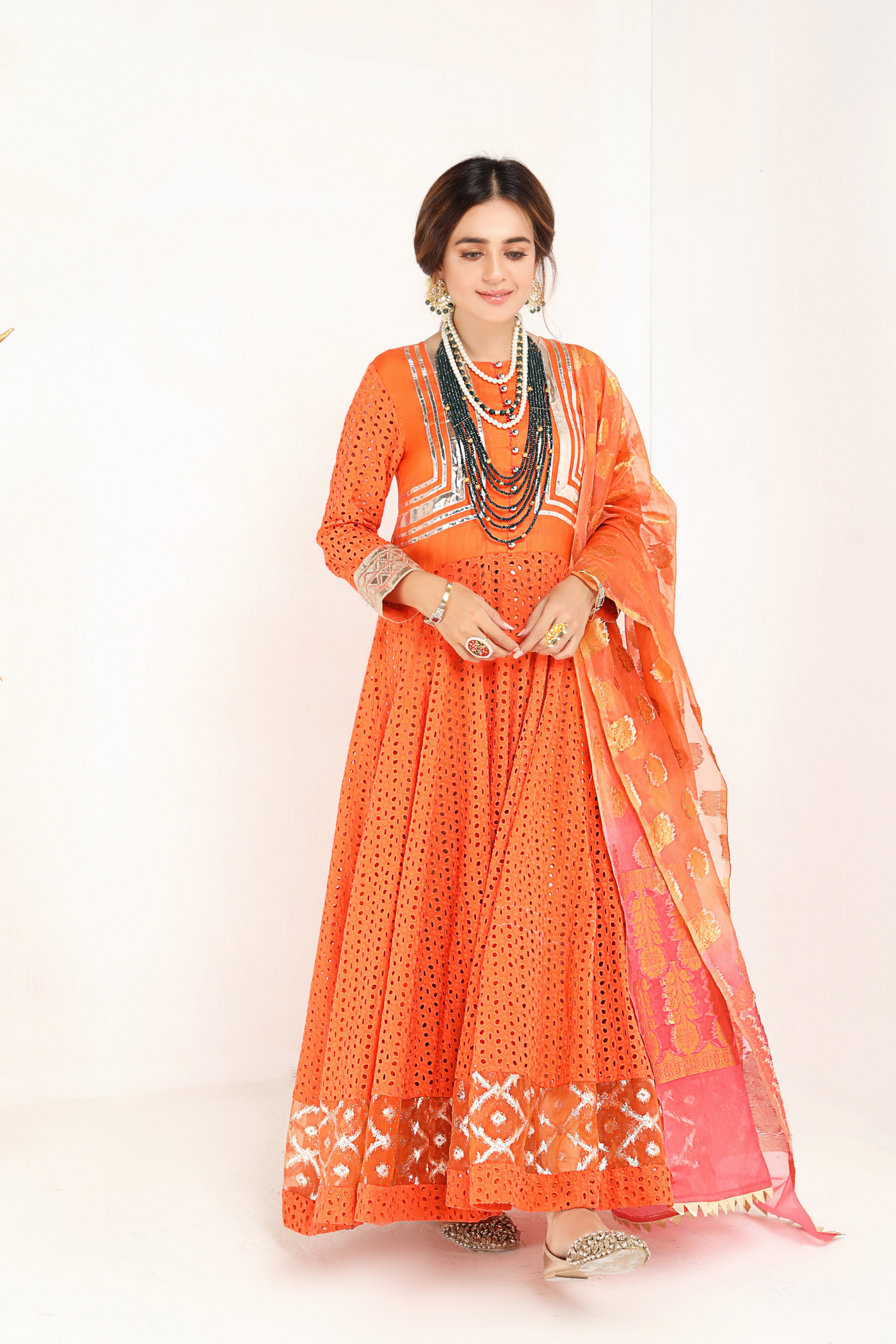 Orange Dusk Bling Kalidaar Frock Set | RJ’S PRET