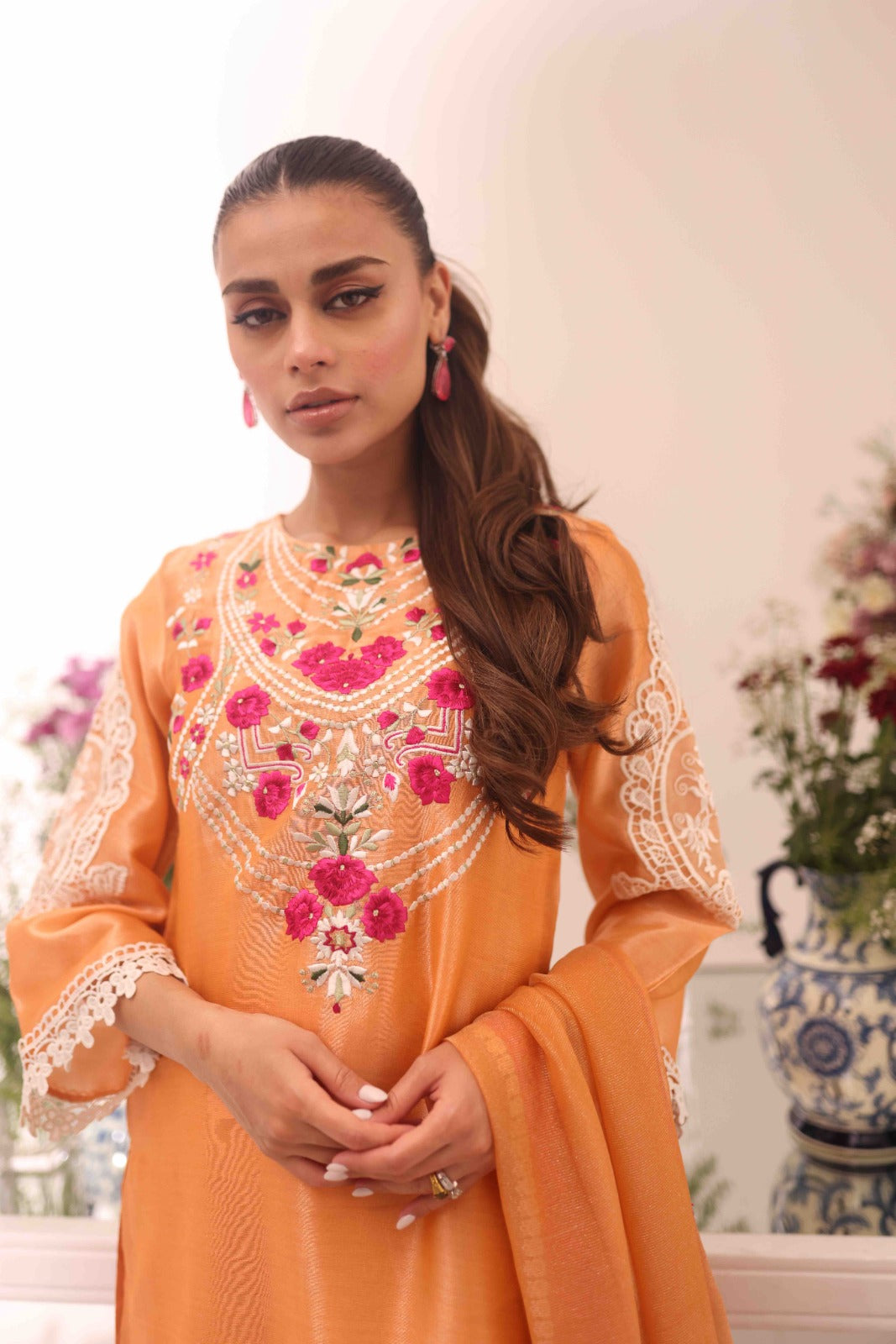 Flame of the Forest Umeed Embroidered Net Kurta | RJS PRET