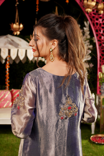 Raqs Khushi Embroidered Tissue Dress | RJS PRET